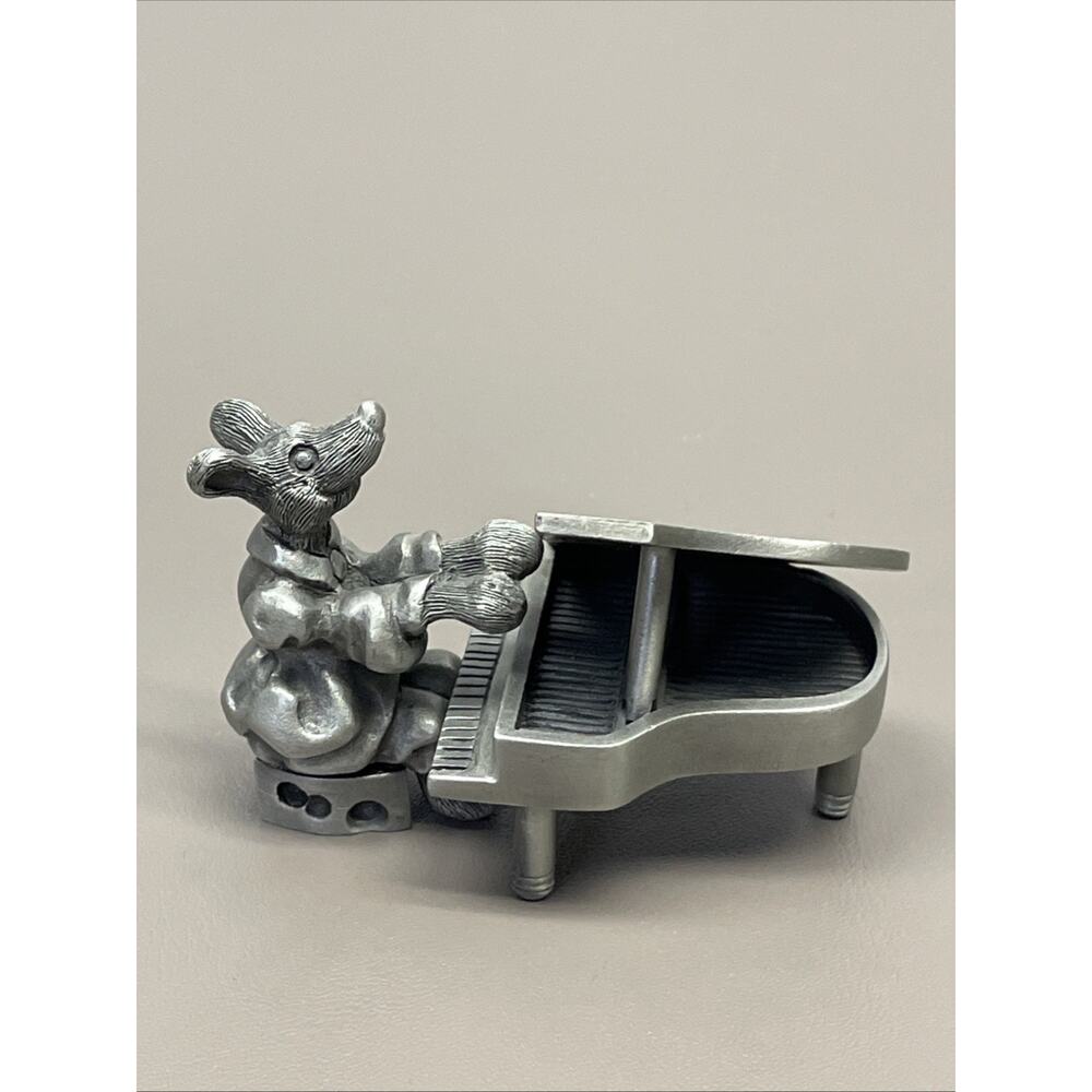 Schmid Fine Pewter Mouse Playing Piano‎ Figurine Vintage 1978 2 pc #0045